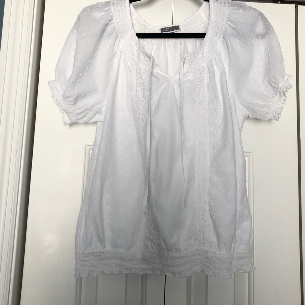White Cotton Top Size M Women's Eyelet Tie Front Loose JM Collection Macys